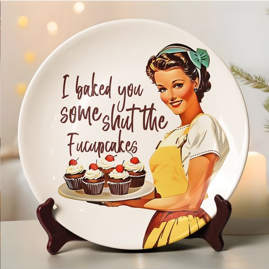 Retro Funny Cupcake Ceramic Plate – Vintage Pin-Up Humor Décor