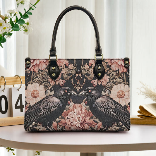 Gothic Raven & Floral Leather Handbag & Wallet Set – Vintage Dark Romance