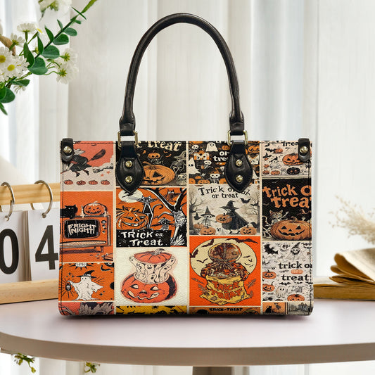 Vintage Halloween Patchwork Leather HandBag – Trick or Treat Edition 🎃🕸️