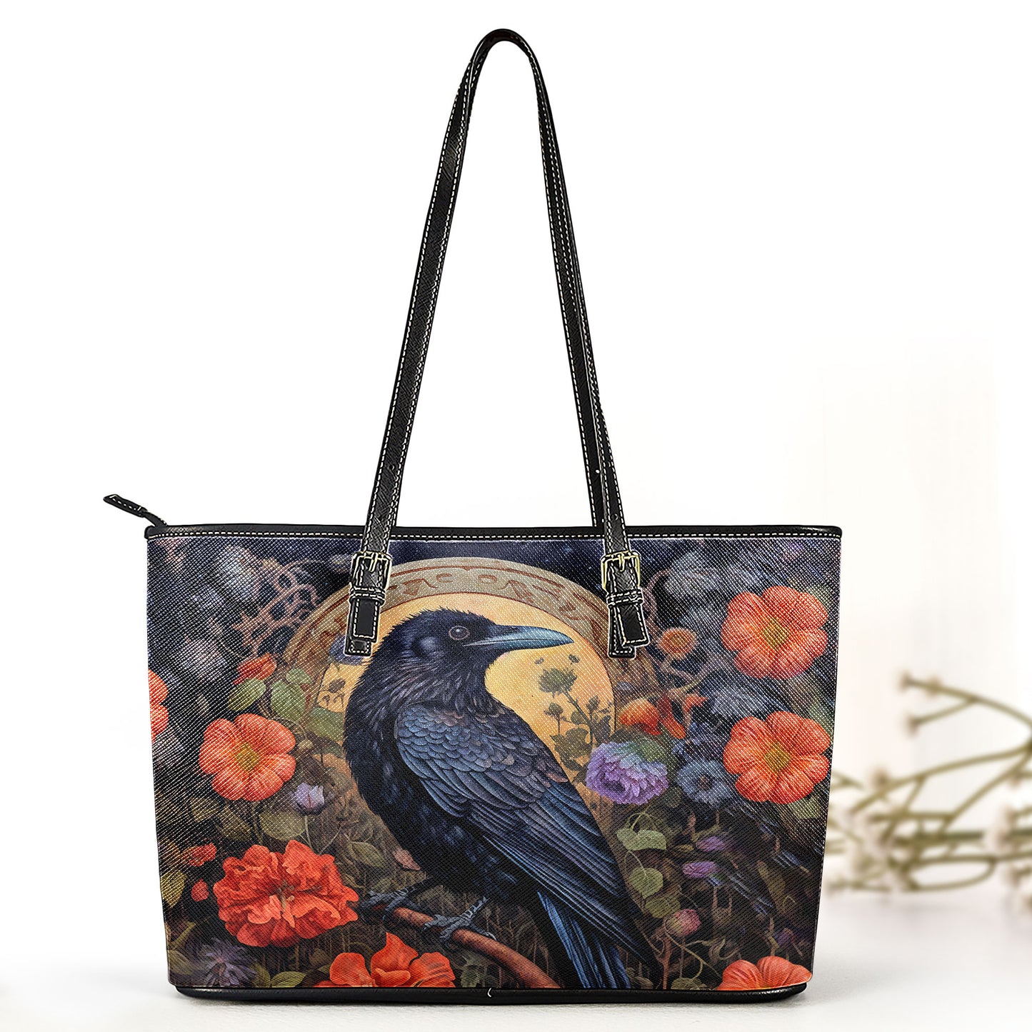 Nevermore Raven Leather Handbag & Wallet Set – Gothic Elegance in Bloom
