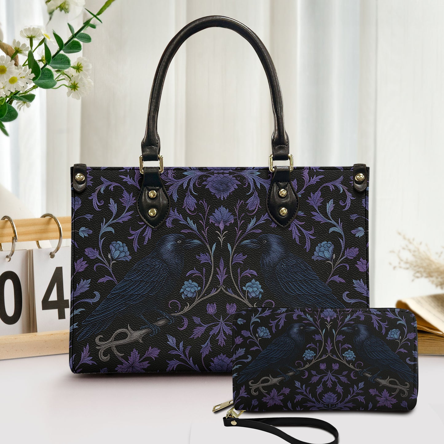 Edgar Allan Poe Raven Inspired Leather Handbag & Wallet Set