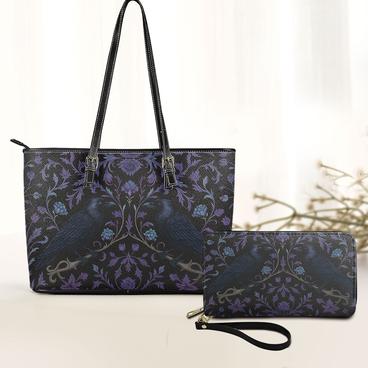 Edgar Allan Poe Raven Inspired Leather Handbag & Wallet Set
