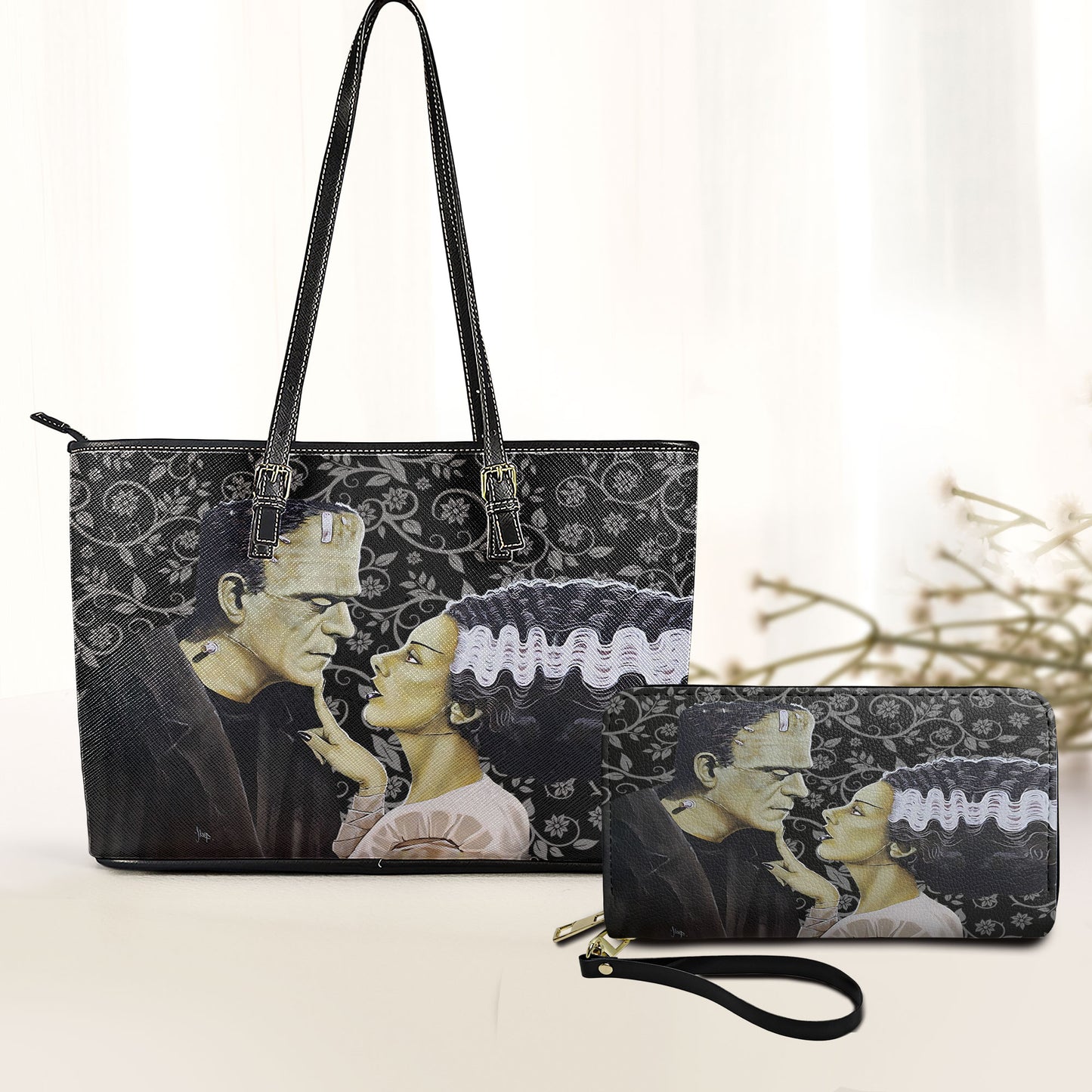 Frankenstein & Bride Gothic Leather Handbag & Wallet Set – Classic Horror Love