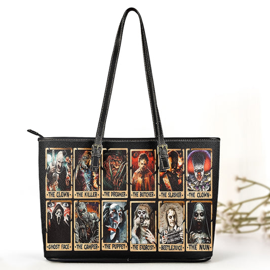 Horror Icons Leather Tote Bag – Classic Movie Villains & Creepy Legends