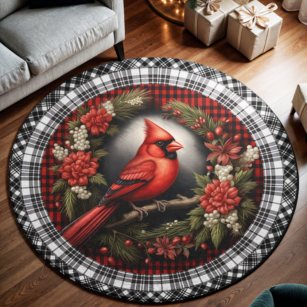 🎄 Christmas Cardinal Round Rug – Cozy Holiday Elegance ❤️