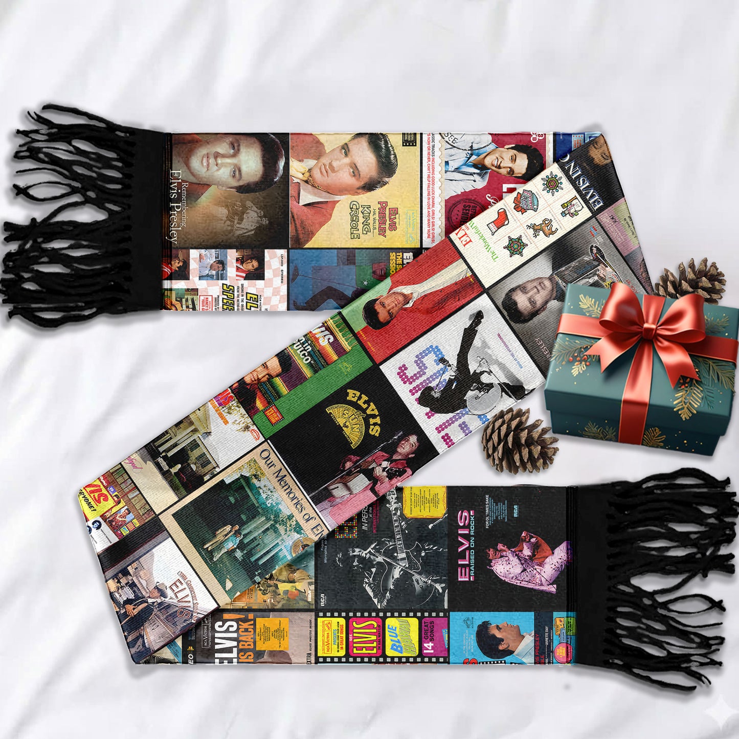 Elvis Presley Album Collage Scarf – Vintage Rock ’n’ Roll Fan Gift