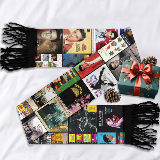 Elvis Presley Album Collage Scarf – Vintage Rock ’n’ Roll Fan Gift