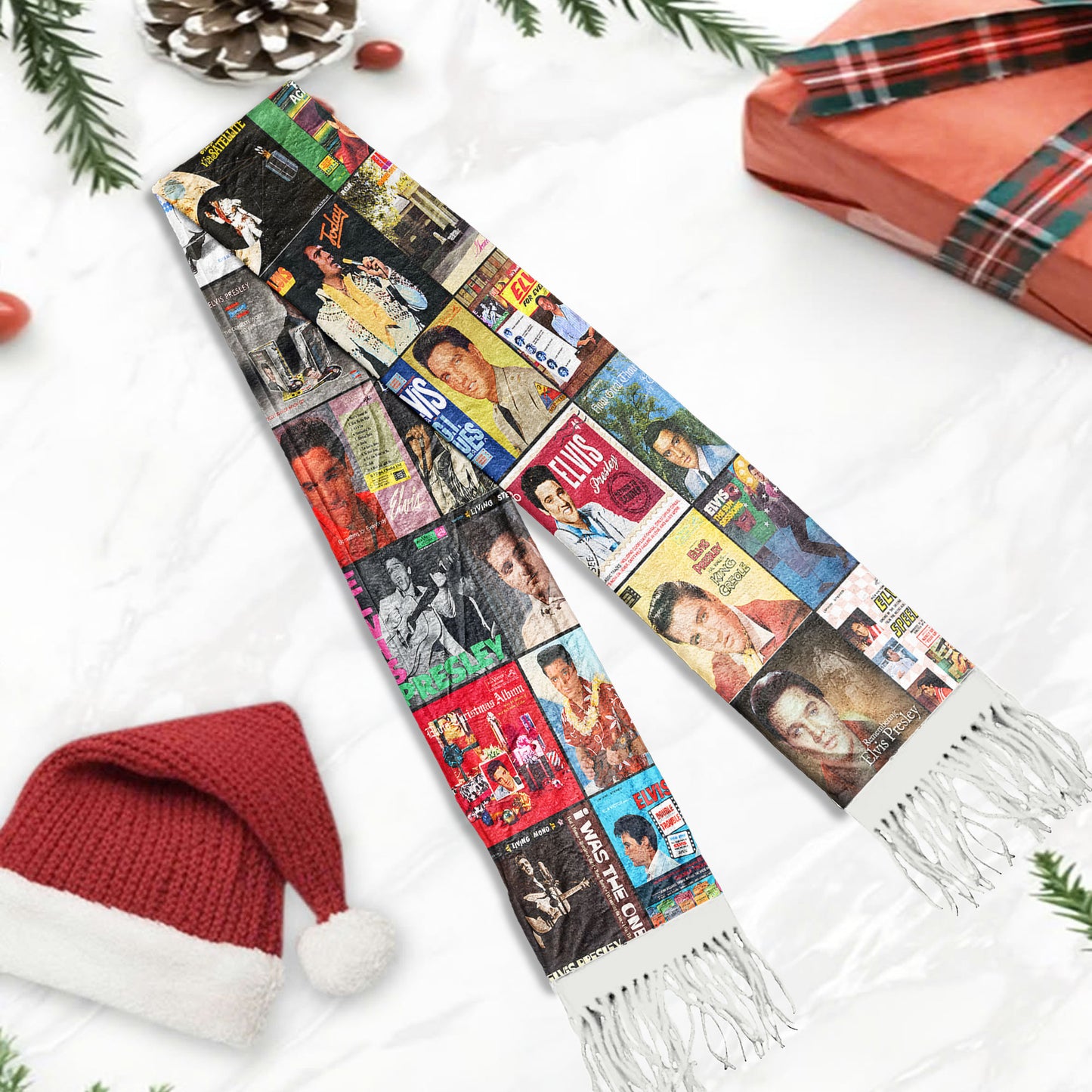Elvis Presley Album Collage Scarf – Vintage Rock ’n’ Roll Fan Gift