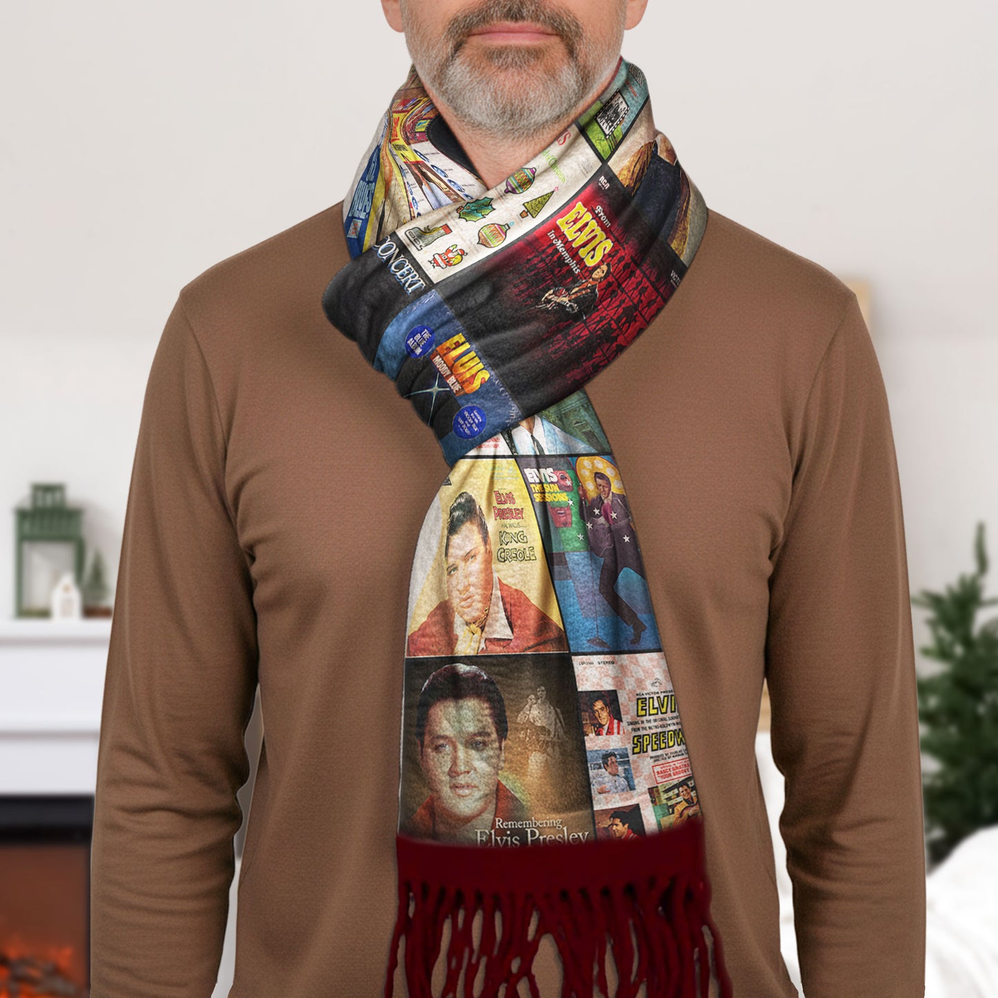 Elvis Presley Album Collage Scarf – Vintage Rock ’n’ Roll Fan Gift