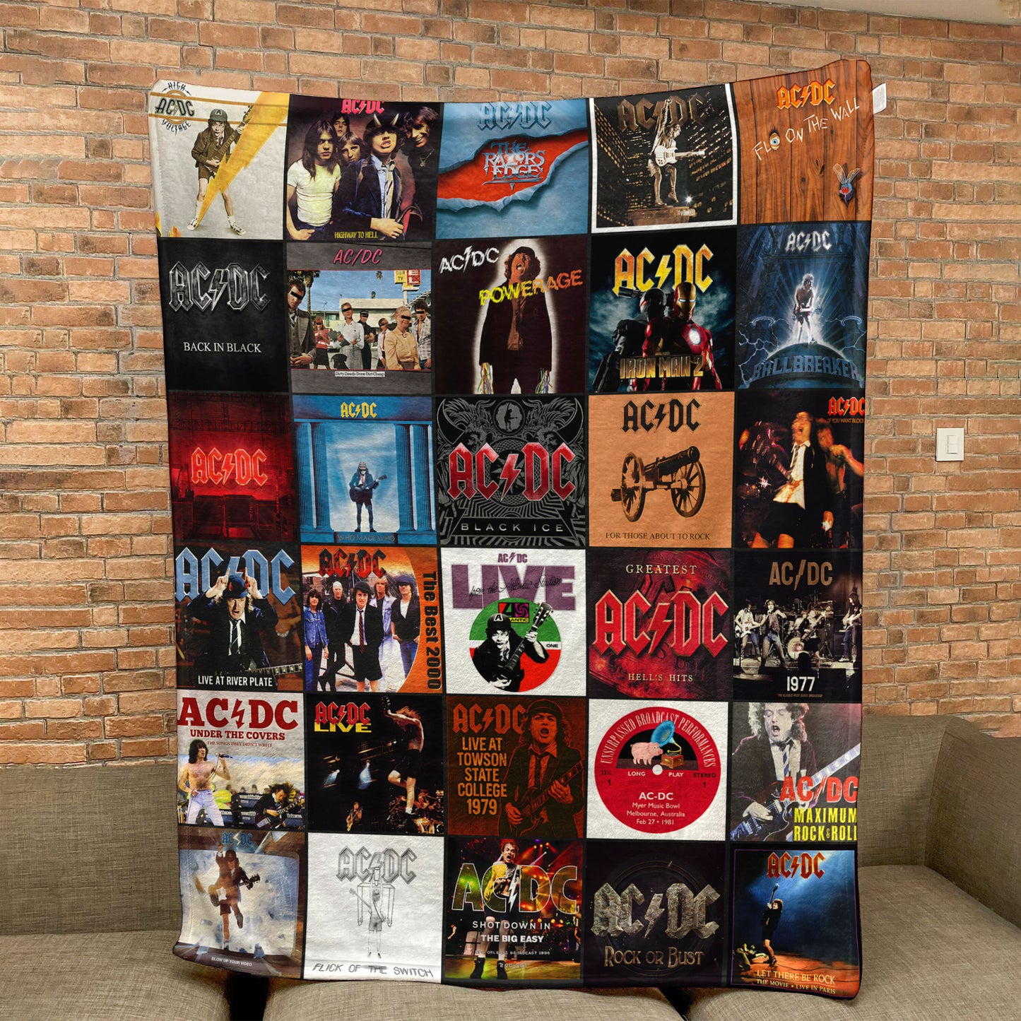 AC/DC Sherpa Blanket – Classic Album Cover Collage Gift for Legendary Rock Fans