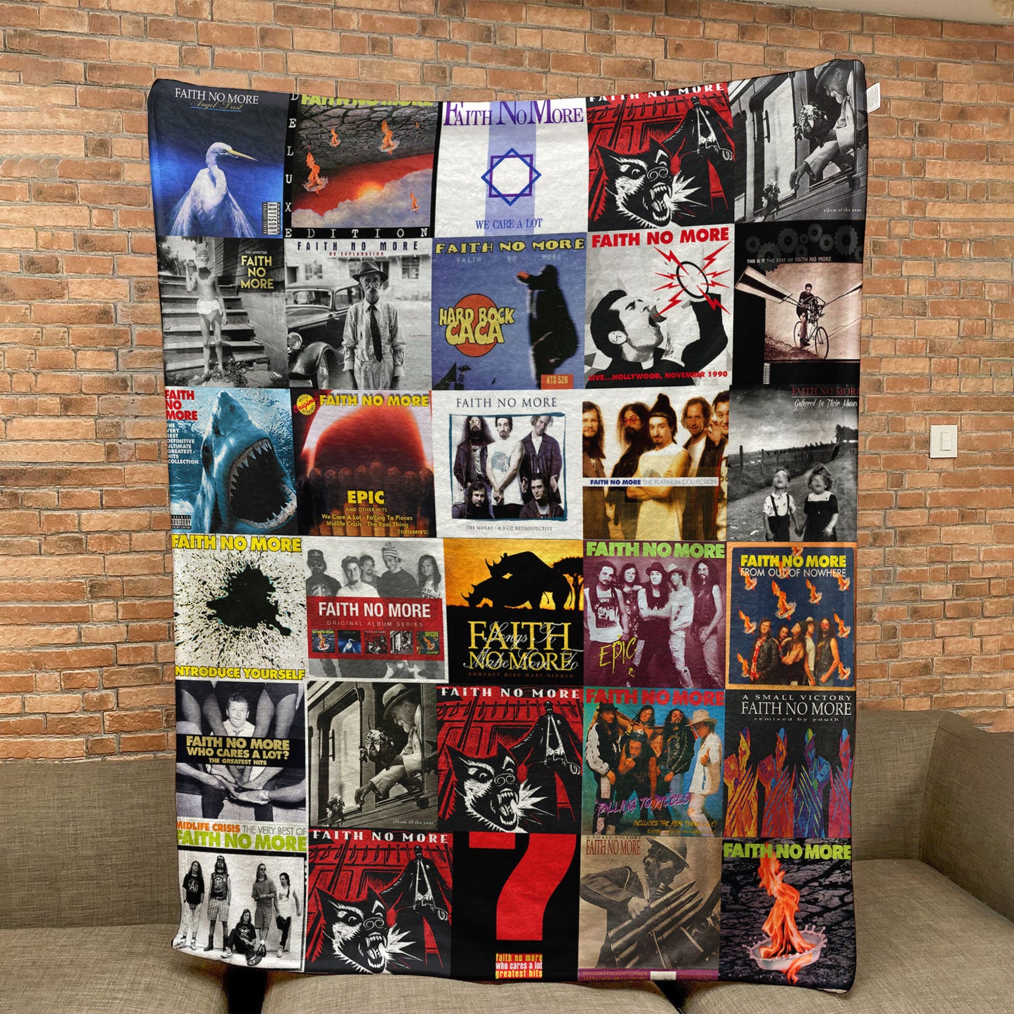 Faith No More Sherpa Blanket – Iconic Album Cover Collage Gift for Rock Fans