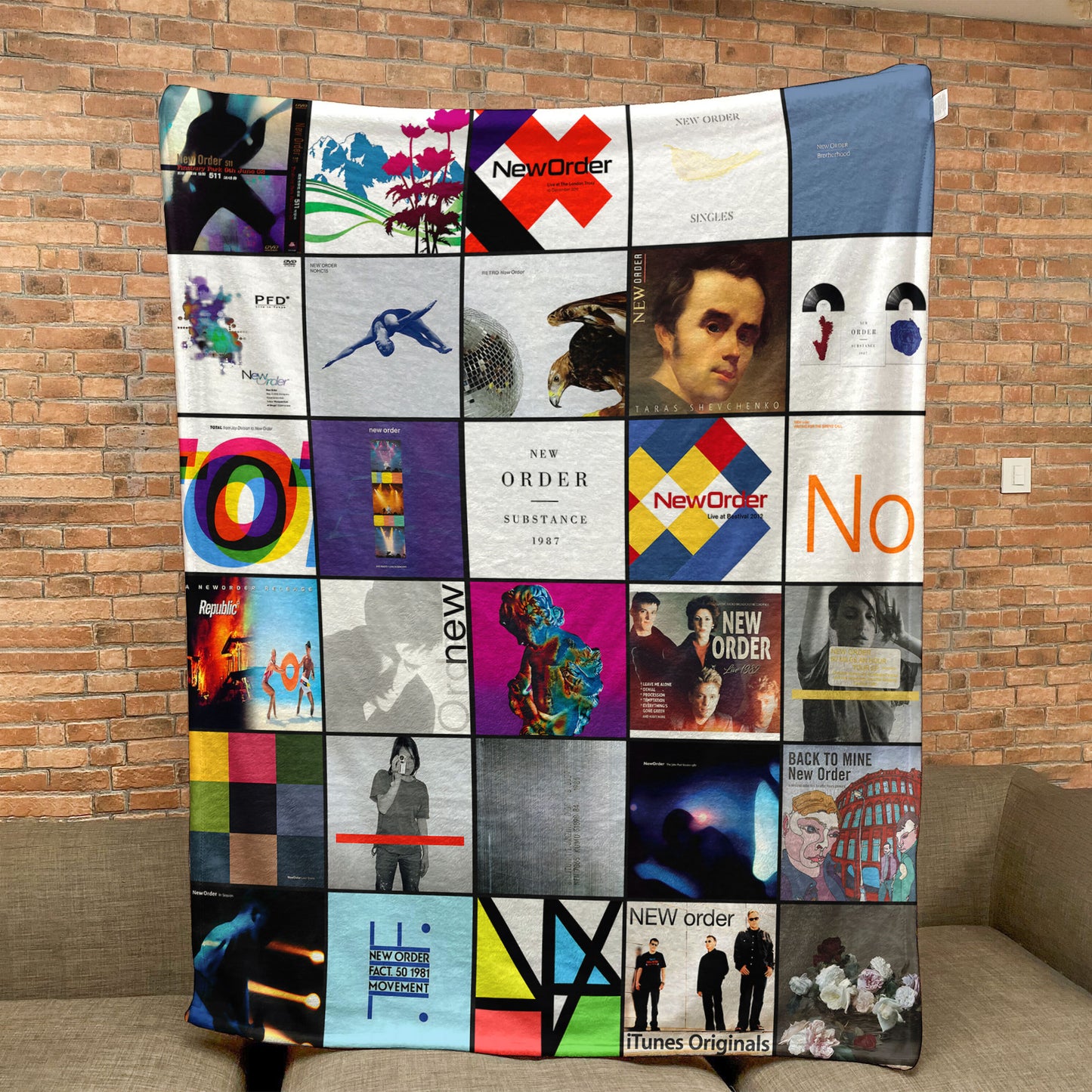 New Order Sherpa Blanket – Iconic Album Cover Collage for True Synth-Pop & Post-Punk Fans