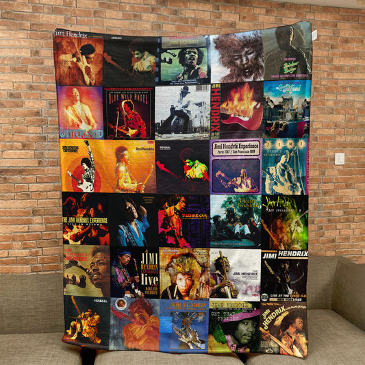 Jimi Hendrix Sherpa Blanket – Iconic Album Cover Collage Gift for Legendary Rock Fans