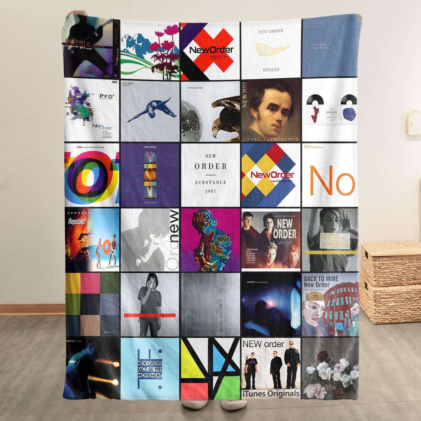 New Order Sherpa Blanket – Iconic Album Cover Collage for True Synth-Pop & Post-Punk Fans