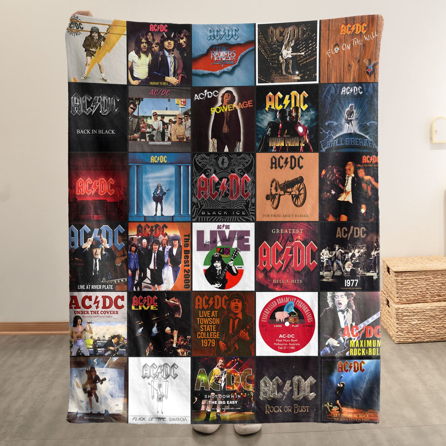 AC/DC Sherpa Blanket – Classic Album Cover Collage Gift for Legendary Rock Fans
