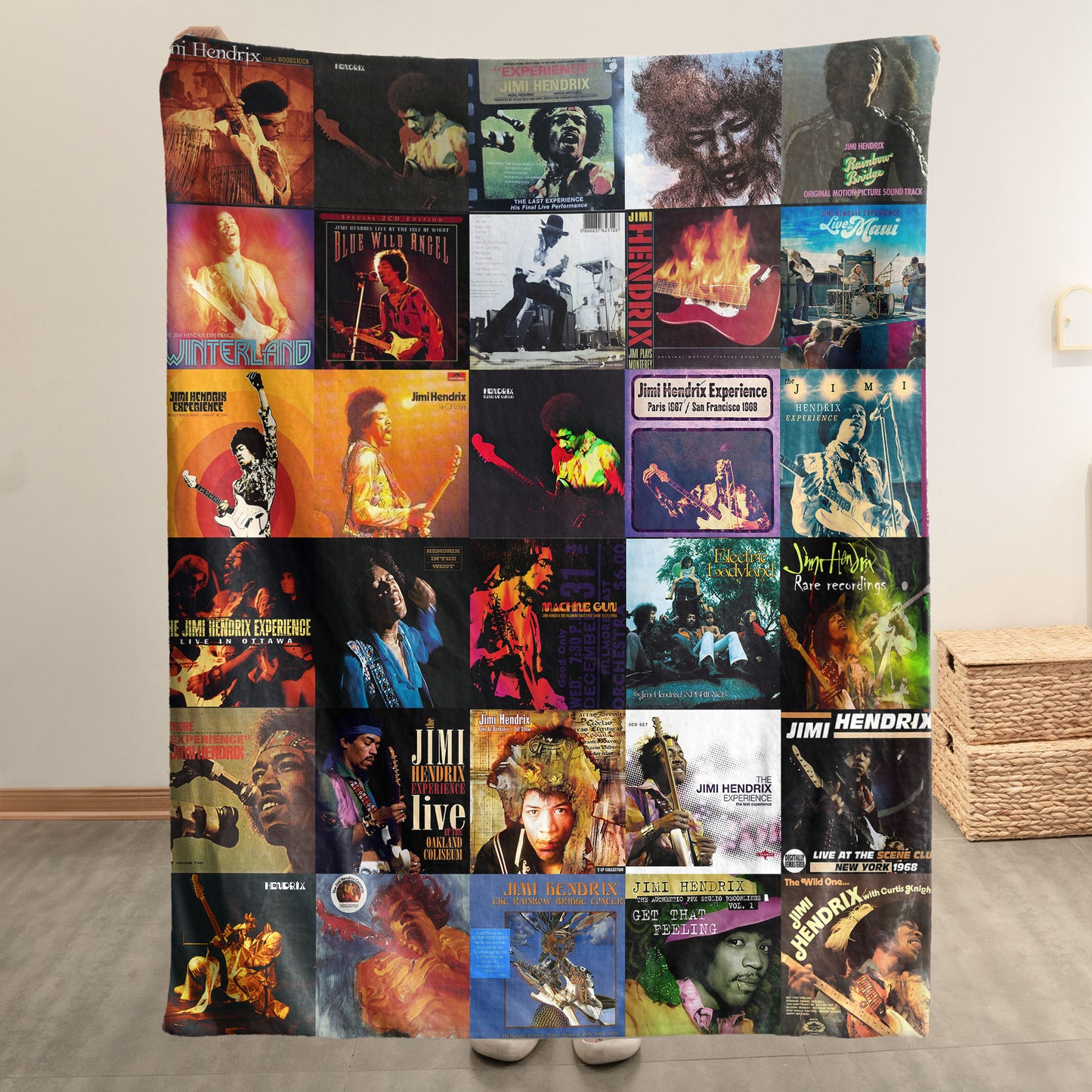 Jimi Hendrix Sherpa Blanket – Iconic Album Cover Collage Gift for Legendary Rock Fans