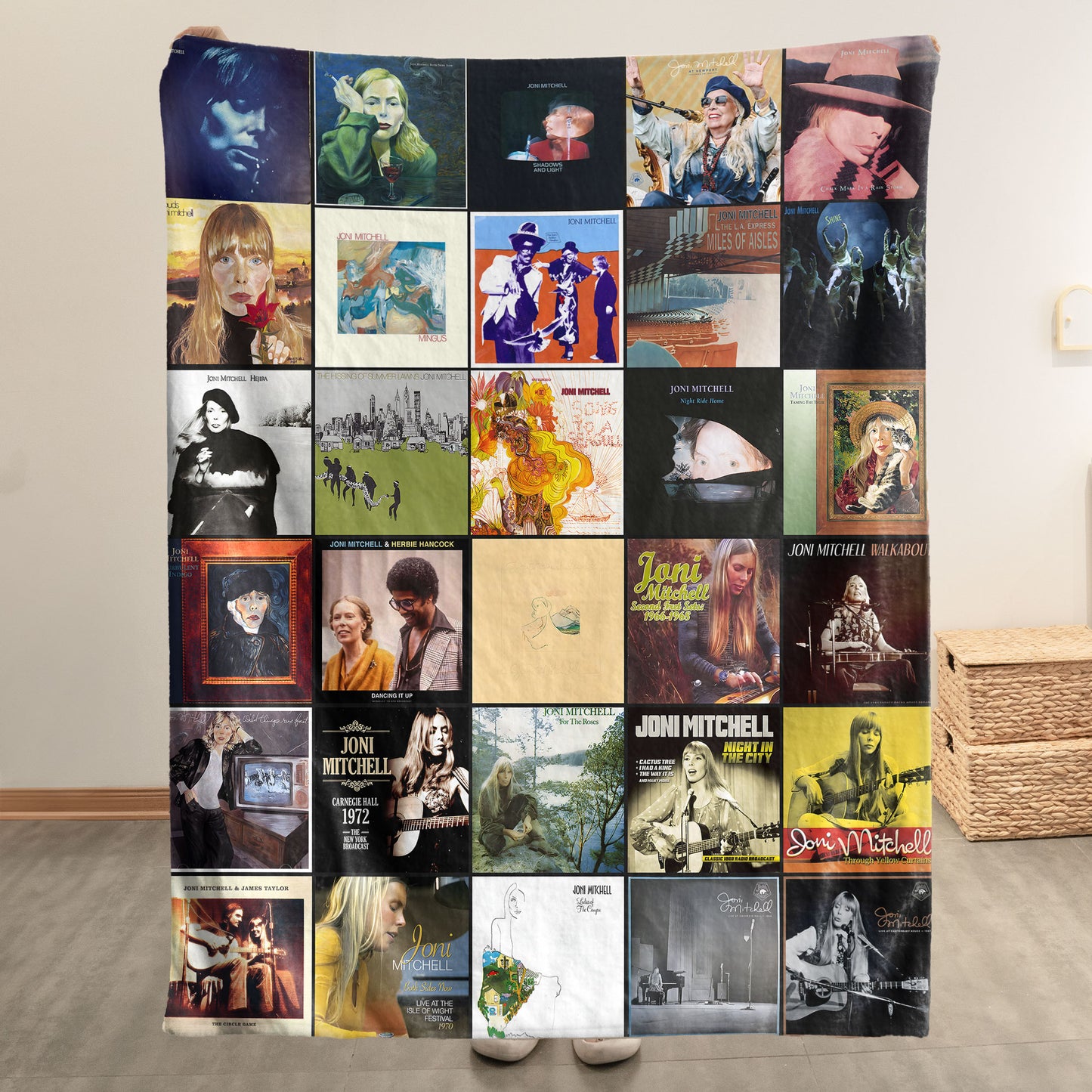 Joni Mitchell Sherpa Blanket – Classic Album Cover Collage Gift for True Fans