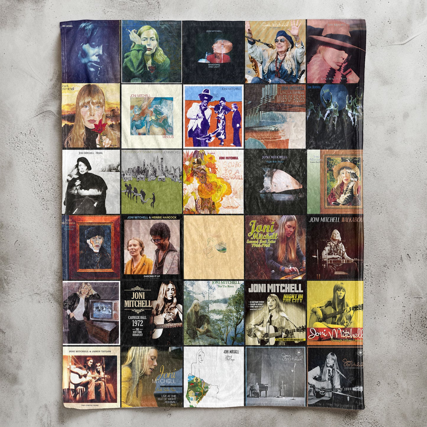 Joni Mitchell Sherpa Blanket – Classic Album Cover Collage Gift for True Fans