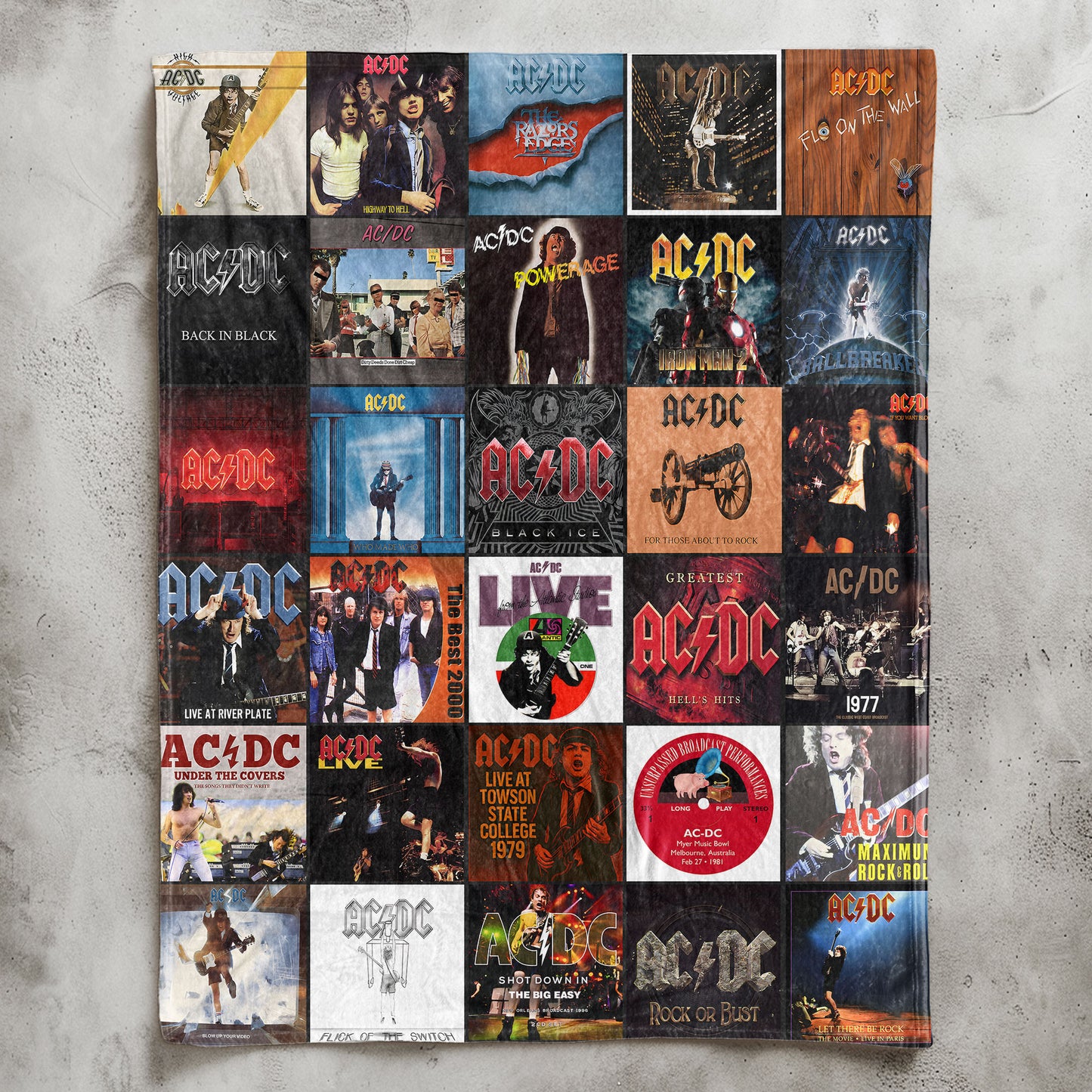 AC/DC Sherpa Blanket – Classic Album Cover Collage Gift for Legendary Rock Fans