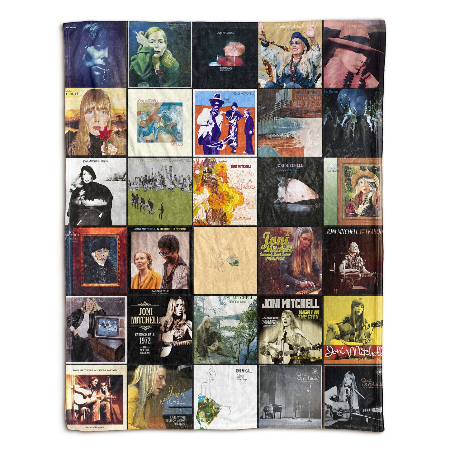 Joni Mitchell Sherpa Blanket – Classic Album Cover Collage Gift for True Fans