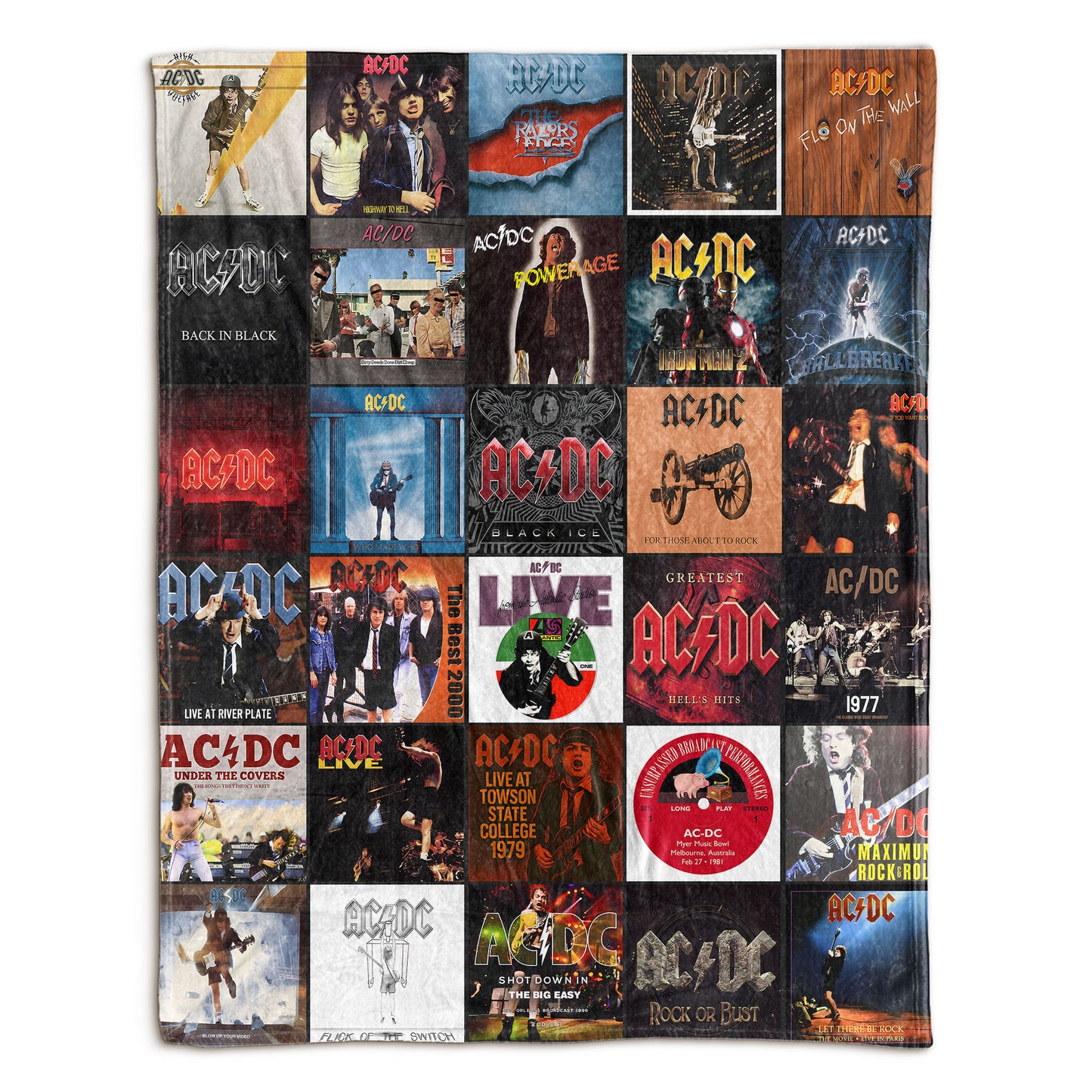 AC/DC Sherpa Blanket – Classic Album Cover Collage Gift for Legendary Rock Fans