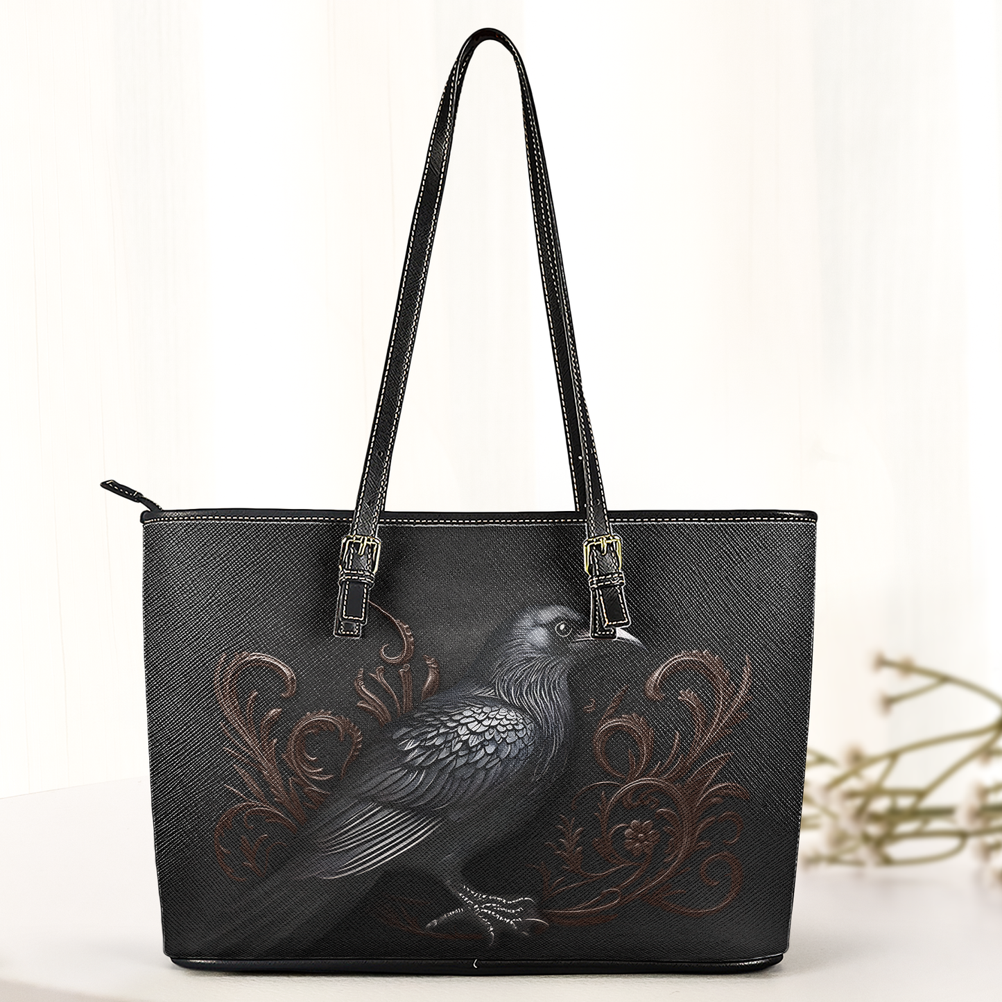 Edgar Allan Poe Raven Design Leather Handbag & Wallet Set