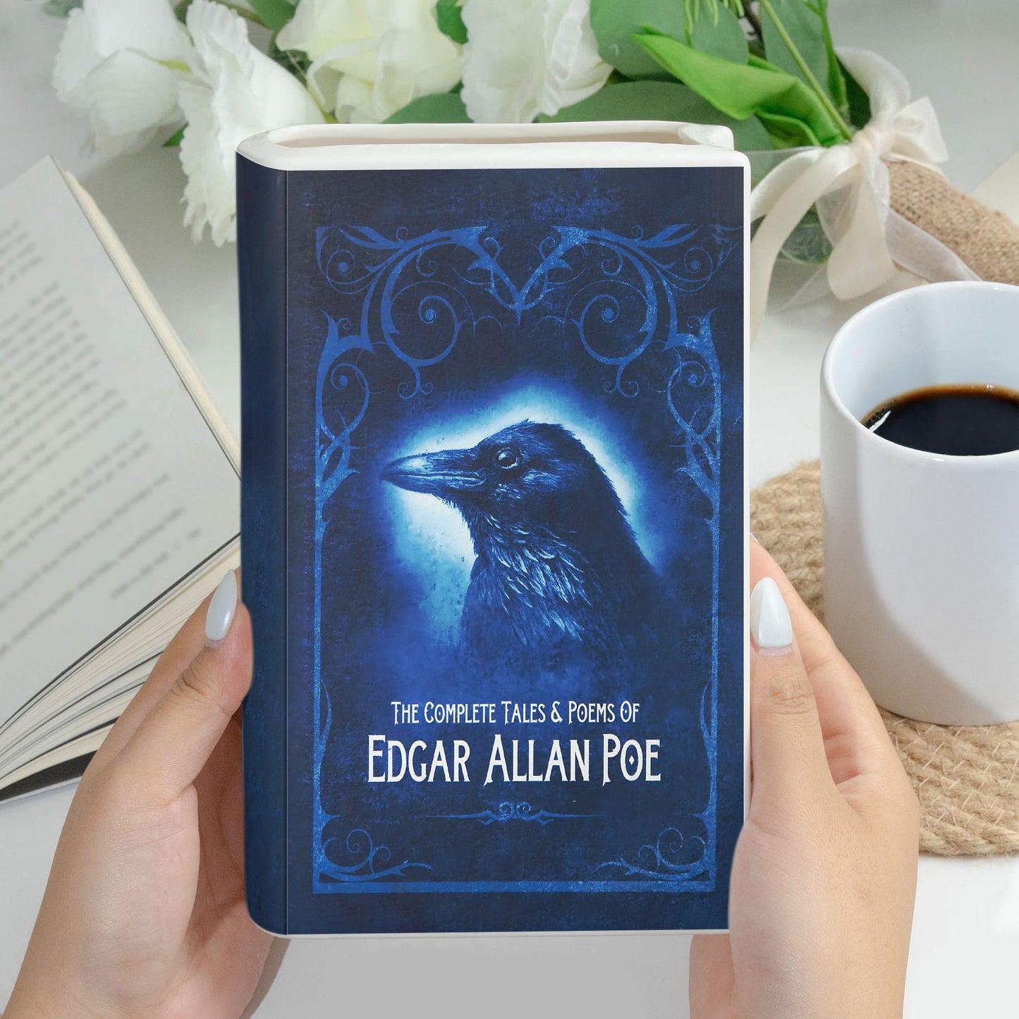 Edgar Allan Poe Raven Book Vase – Gothic Literature Home Decor
