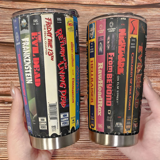 Vintage VHS Horror Tumbler – Halloween Movie Throwback Tumbler 20oz 40oz