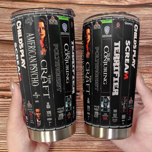 Mixed Horror VHS Tumbler – Cult Classics & Modern Scares Tumbler 20oz 40oz