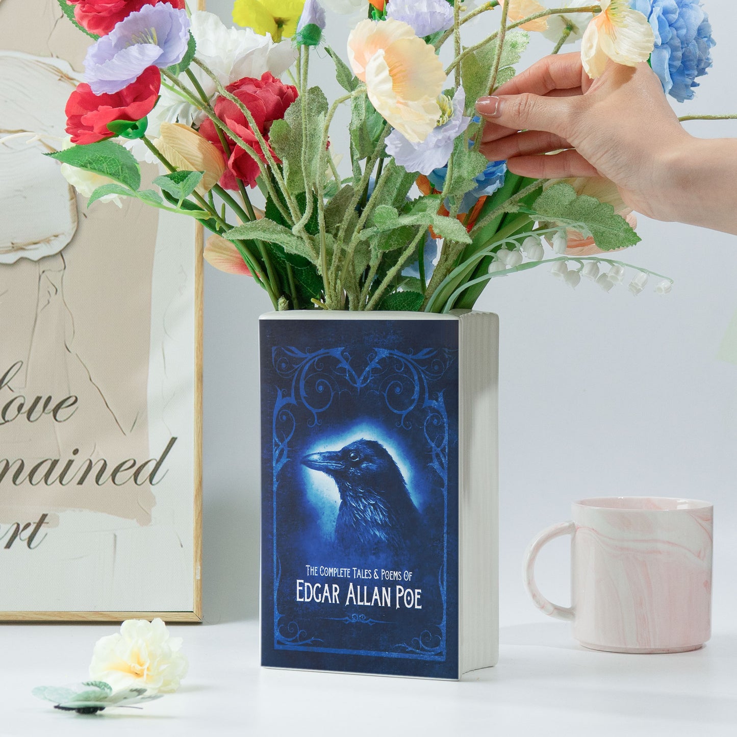 Edgar Allan Poe Raven Book Vase – Gothic Literature Home Decor