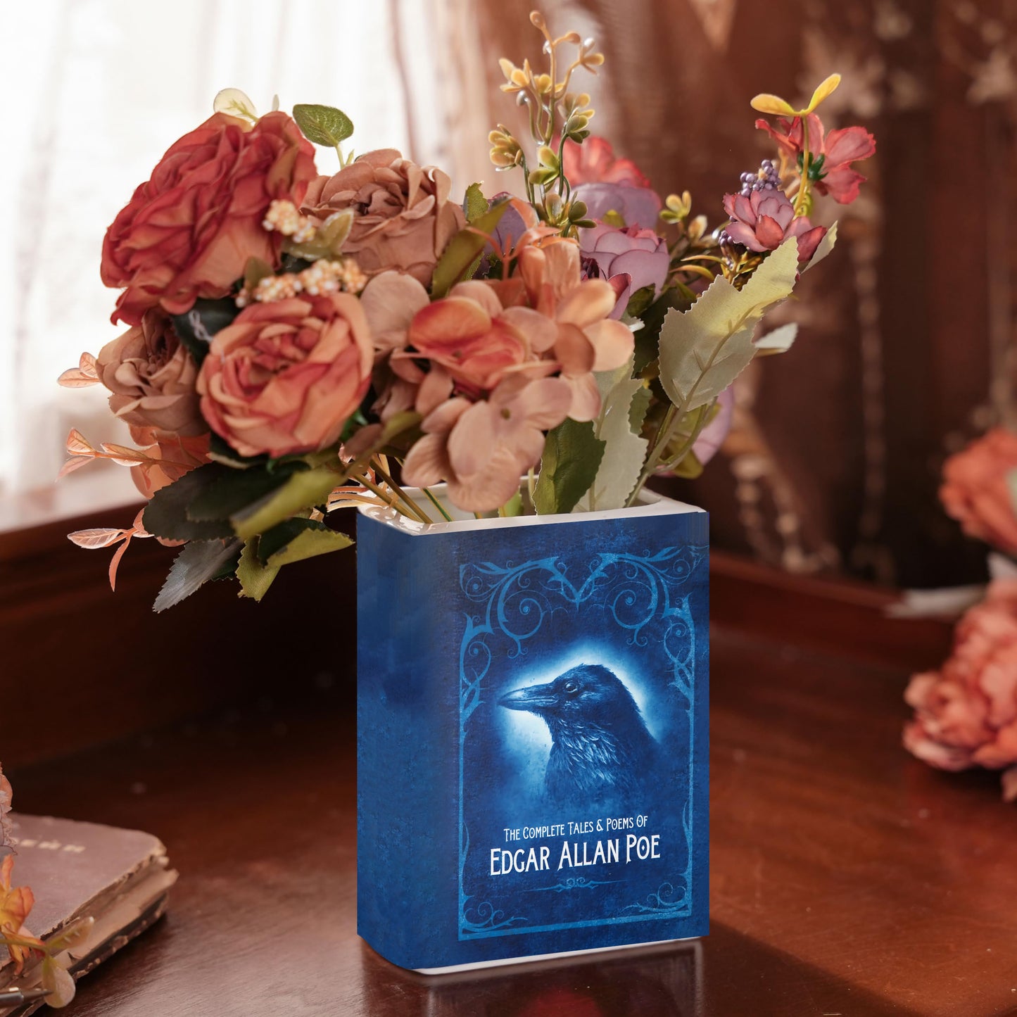 Edgar Allan Poe Raven Book Vase – Gothic Literature Home Decor