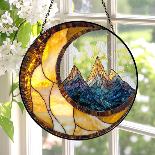 Velaris Stained Glass Suncatcher – Celestial Mountain Fantasy Scene