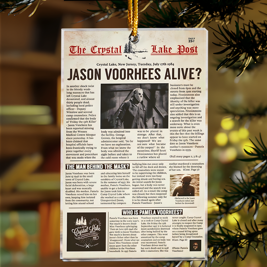 Crystal Lake Post Jason Voorhees Horror Newspaper Acrylic Ornament
