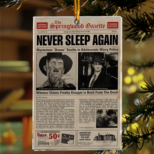Freddy Krueger Newspaper Horror Design Acrylic  Ornament