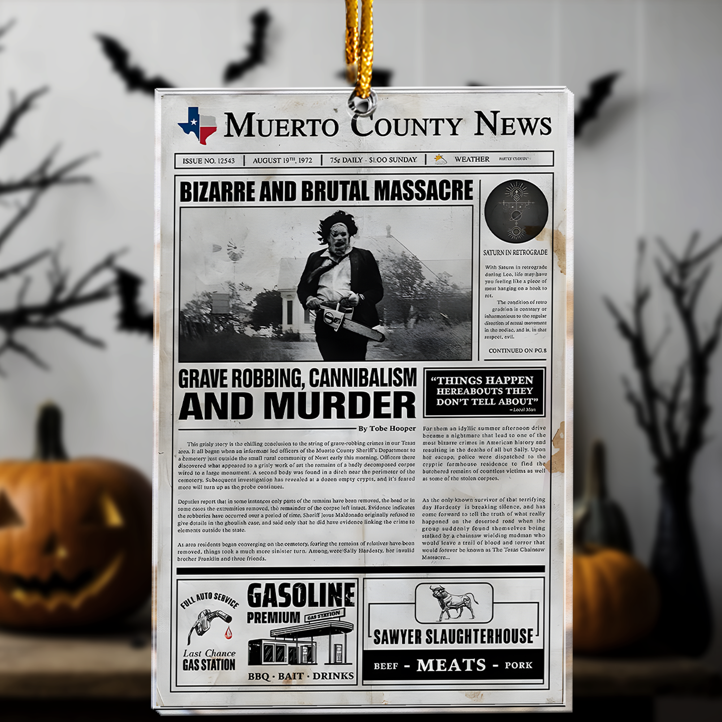 Texas Chainsaw Massacre Newspaper Acrylic Ornament