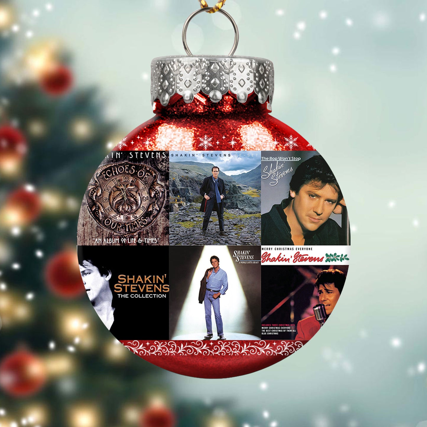 Shakin’ Stevens Album Collage Ornament – Retro Rock ’n’ Roll Christmas Decoration