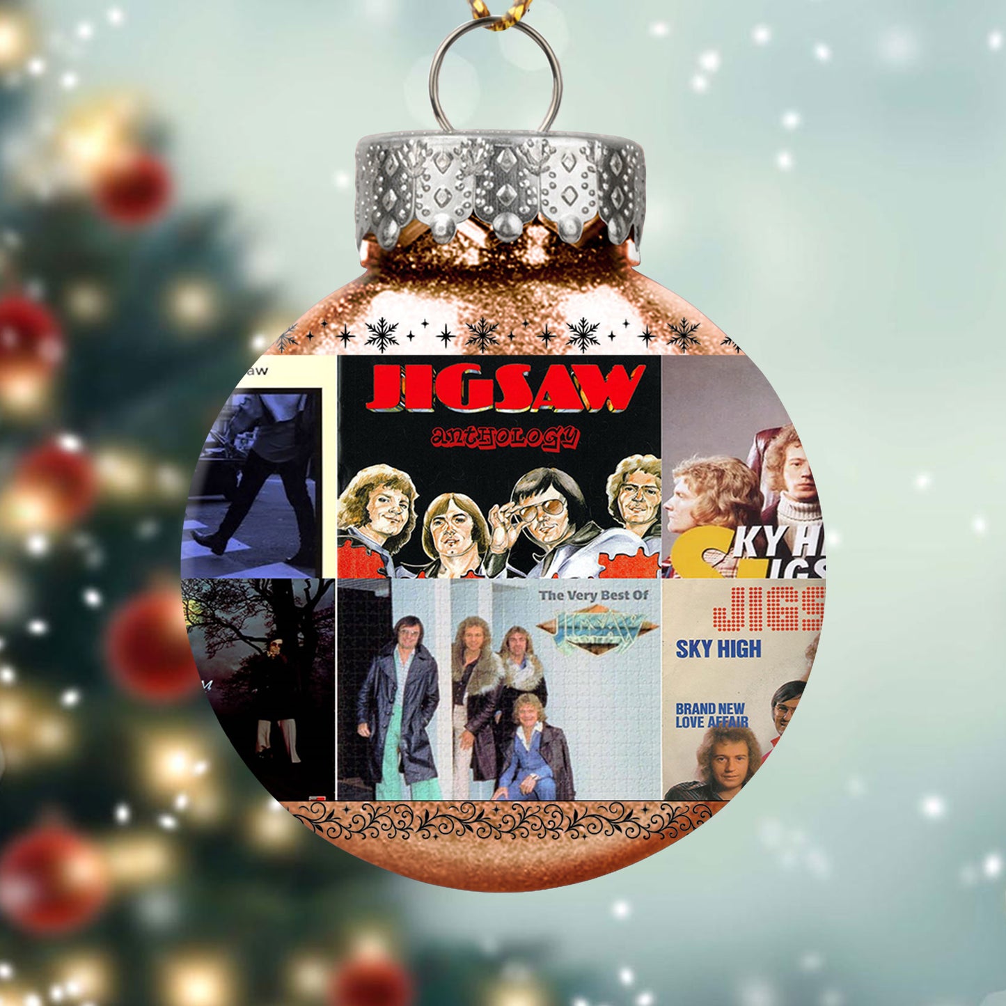 Jigsaw Album Collage Ornament – Classic Pop & Soft Rock Christmas Decoration