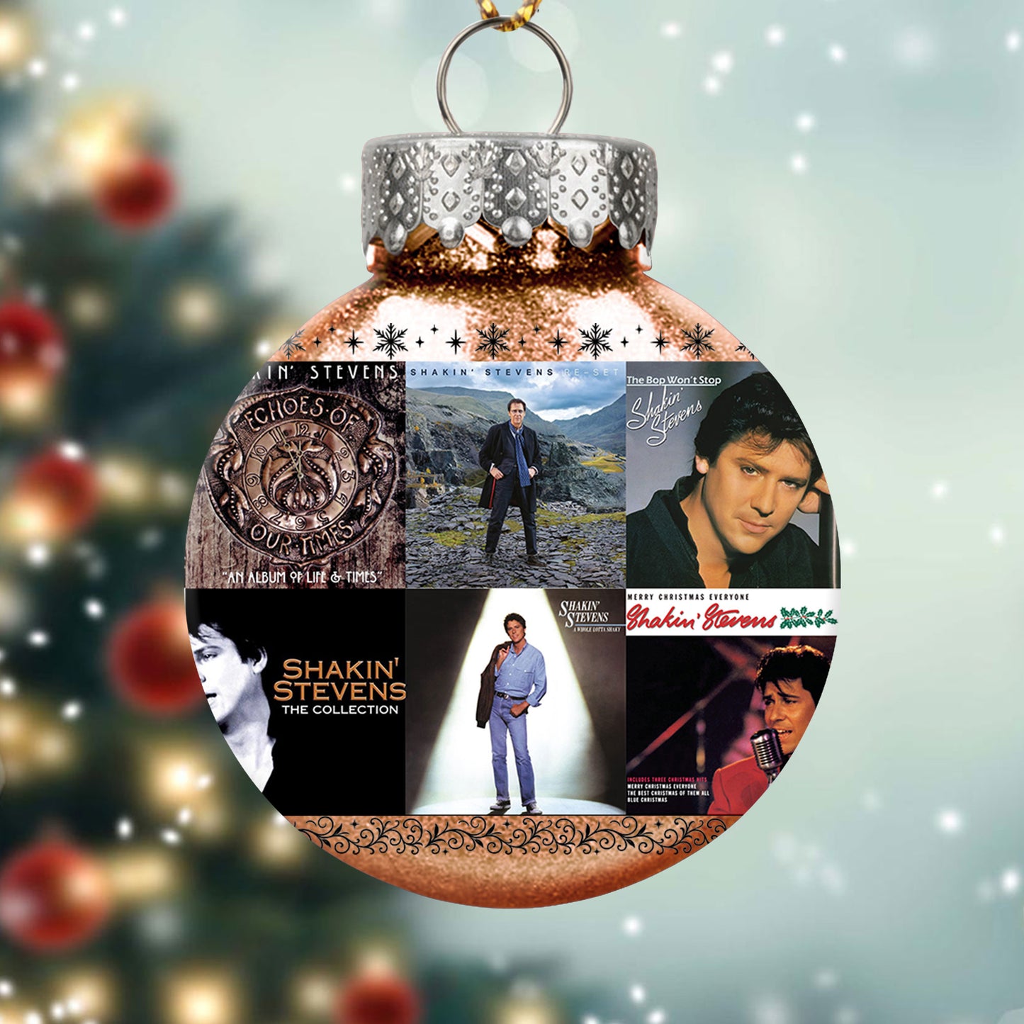 Shakin’ Stevens Album Collage Ornament – Retro Rock ’n’ Roll Christmas Decoration