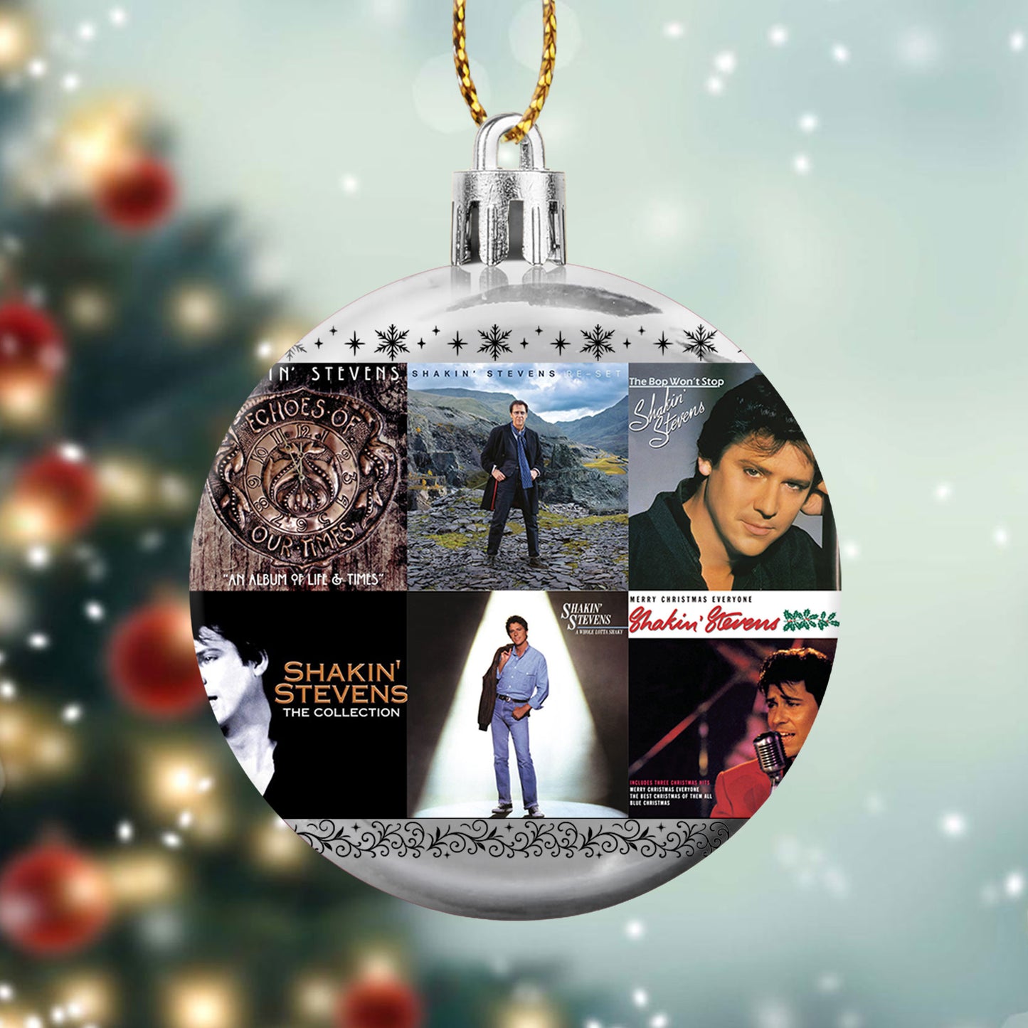 Shakin’ Stevens Album Collage Ornament – Retro Rock ’n’ Roll Christmas Decoration