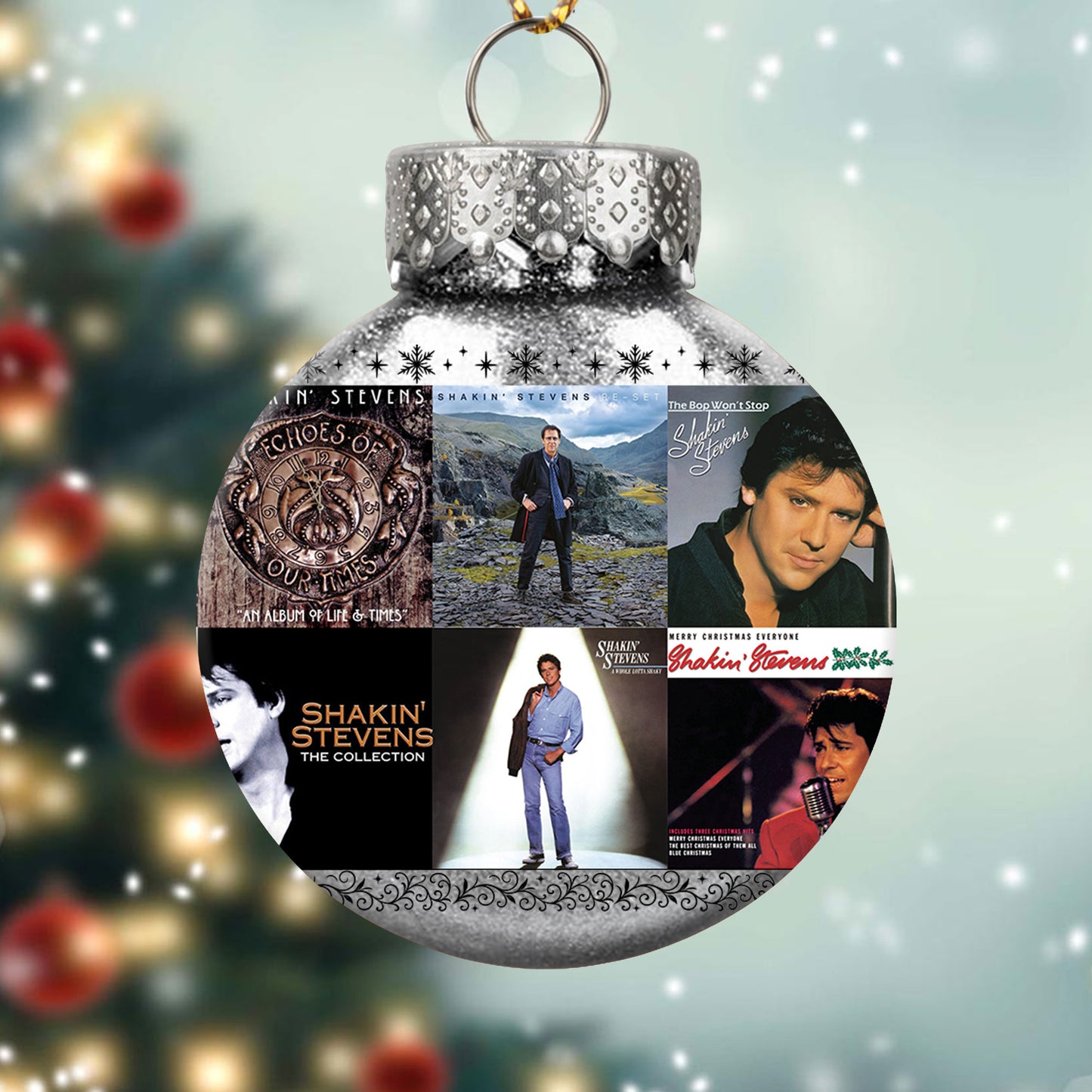 Shakin’ Stevens Album Collage Ornament – Retro Rock ’n’ Roll Christmas Decoration