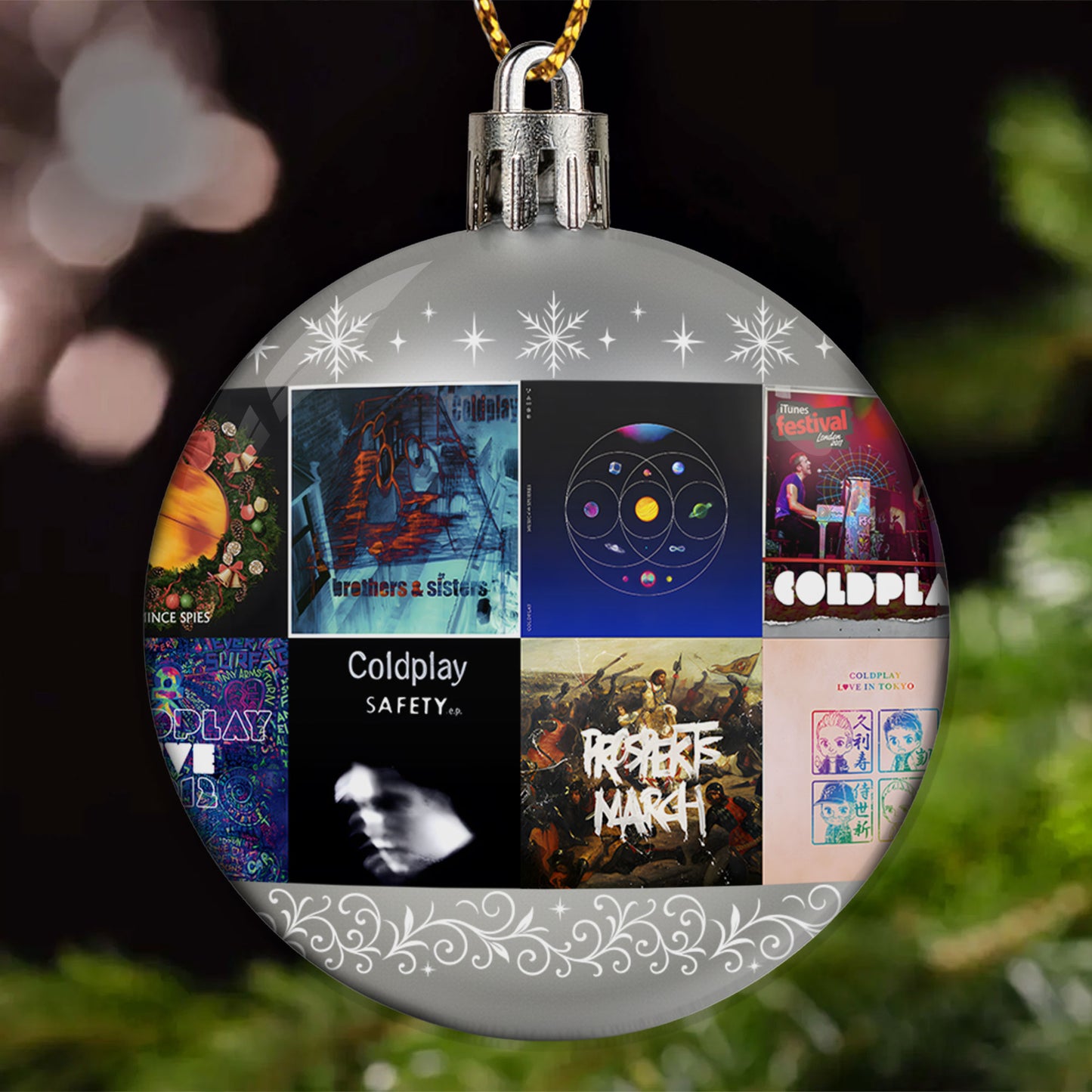 Coldplay Ball Ornament – Glitter Gold Celebration of Timeless Sound