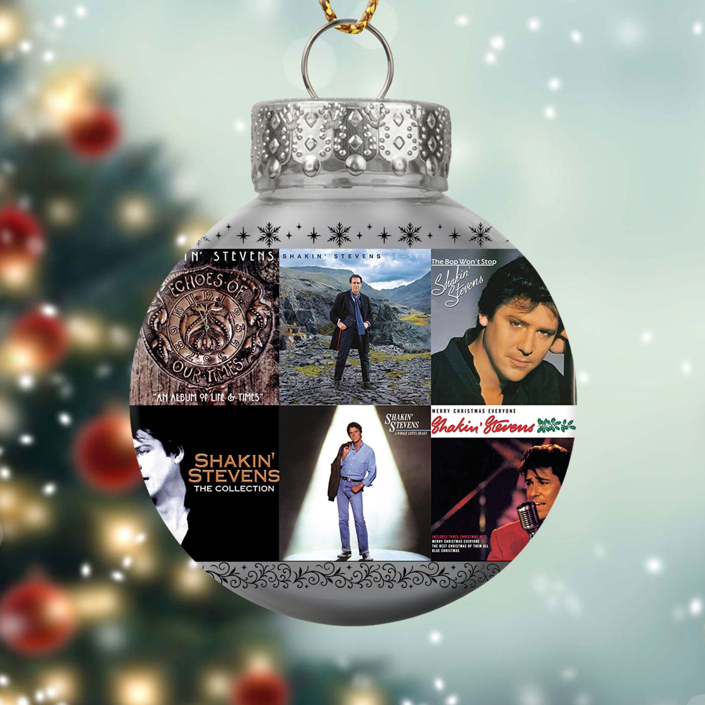 Shakin’ Stevens Album Collage Ornament – Retro Rock ’n’ Roll Christmas Decoration