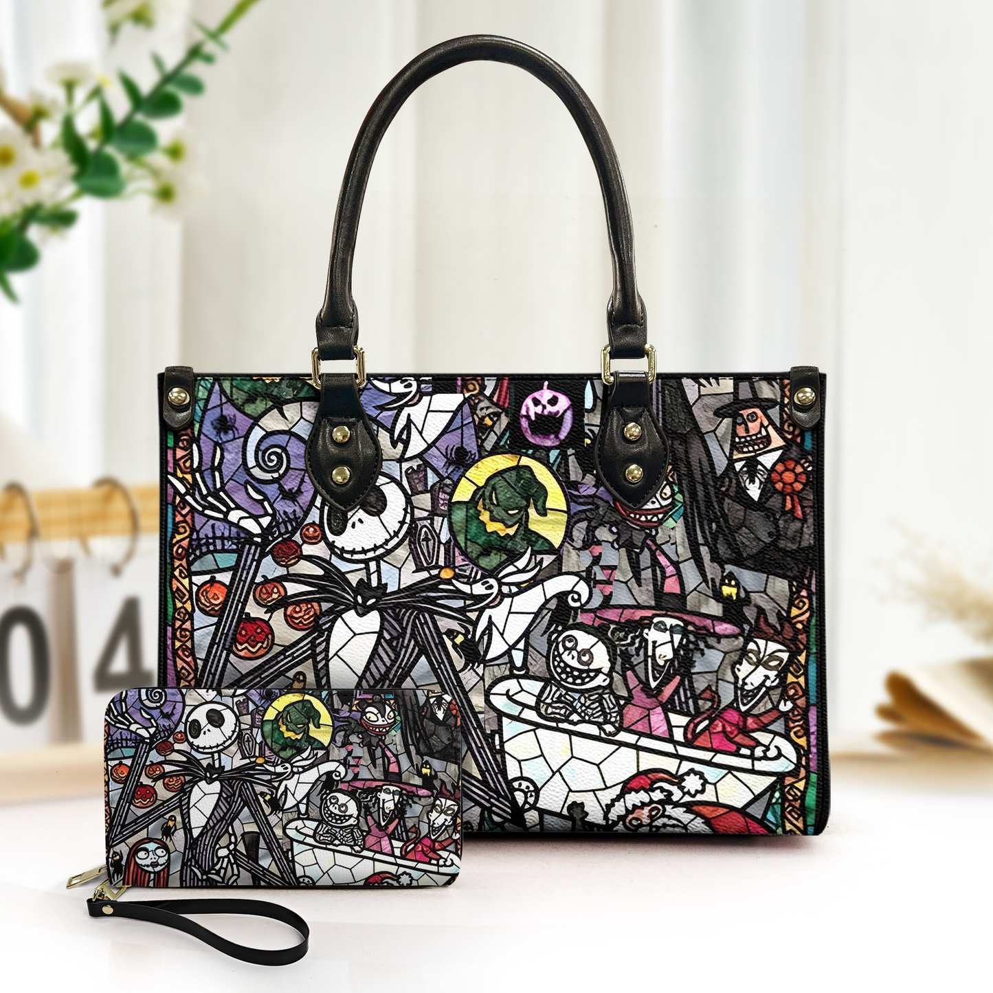 Stained Glass Nightmare Inspired Leather Handbag & Wallet Set