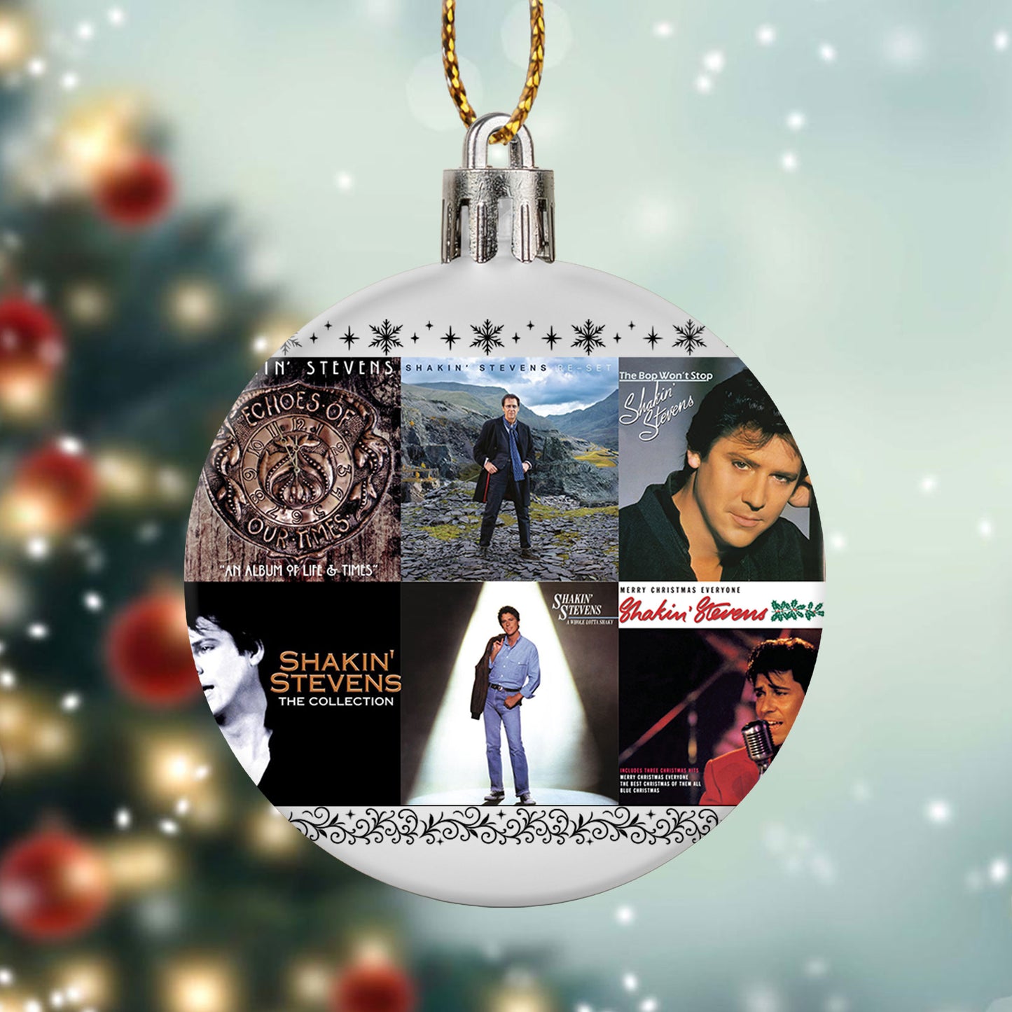 Shakin’ Stevens Album Collage Ornament – Retro Rock ’n’ Roll Christmas Decoration
