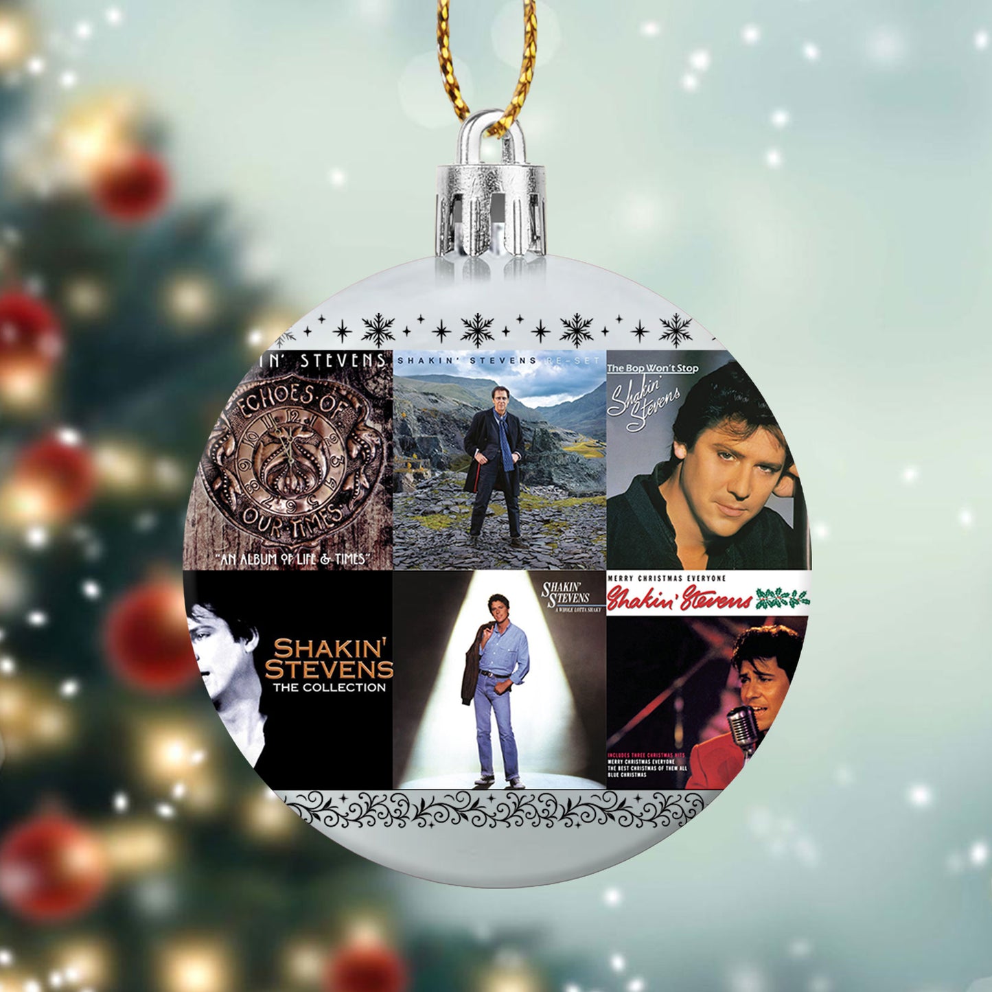 Shakin’ Stevens Album Collage Ornament – Retro Rock ’n’ Roll Christmas Decoration