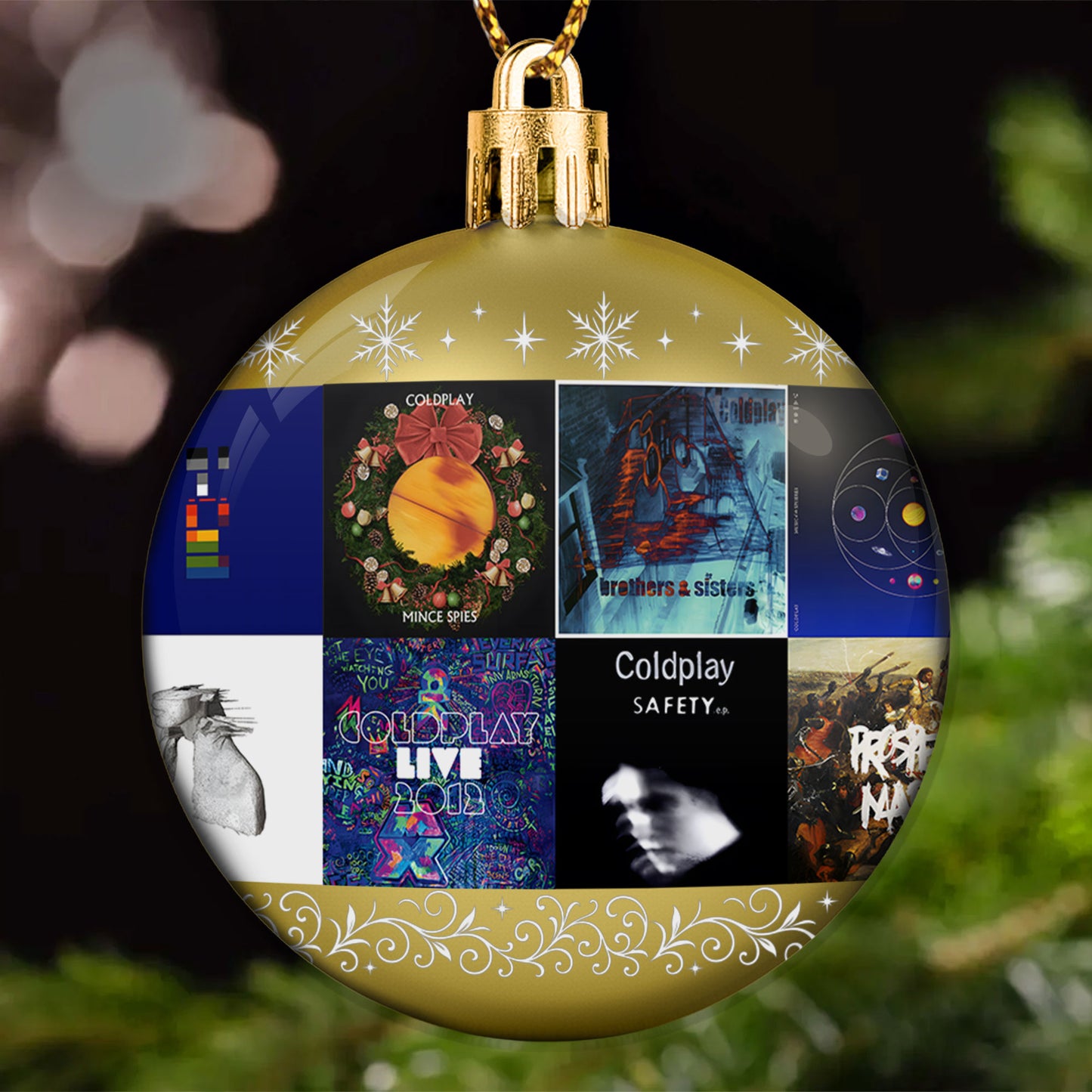 Coldplay Ball Ornament – Glitter Gold Celebration of Timeless Sound