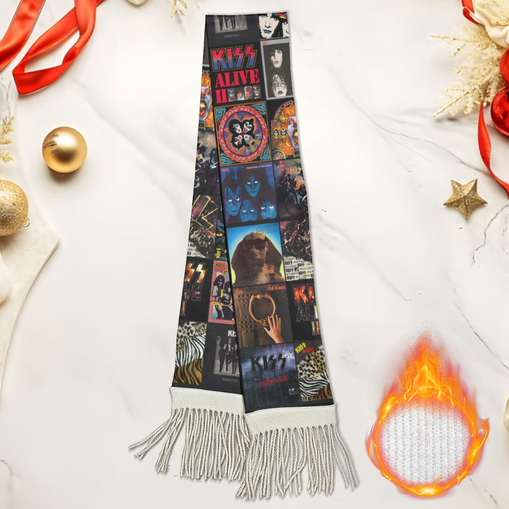 KISS Album Collage Scarf – Retro Rock Fan Gift
