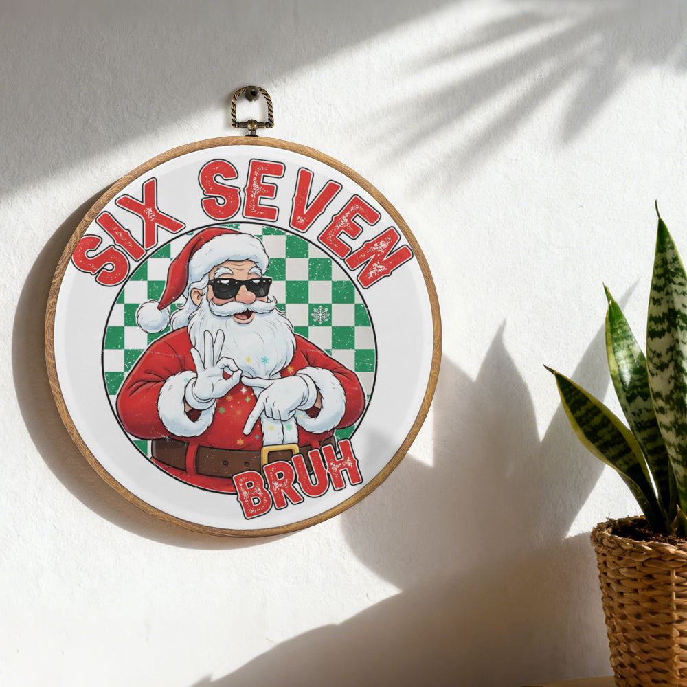 Cool Santa "Six Seven Bruh" Framed Round Wall