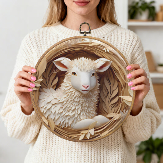 Lamb of Peace Framed Round Wall Art – Paper Sculpture Style Christian Home Décor