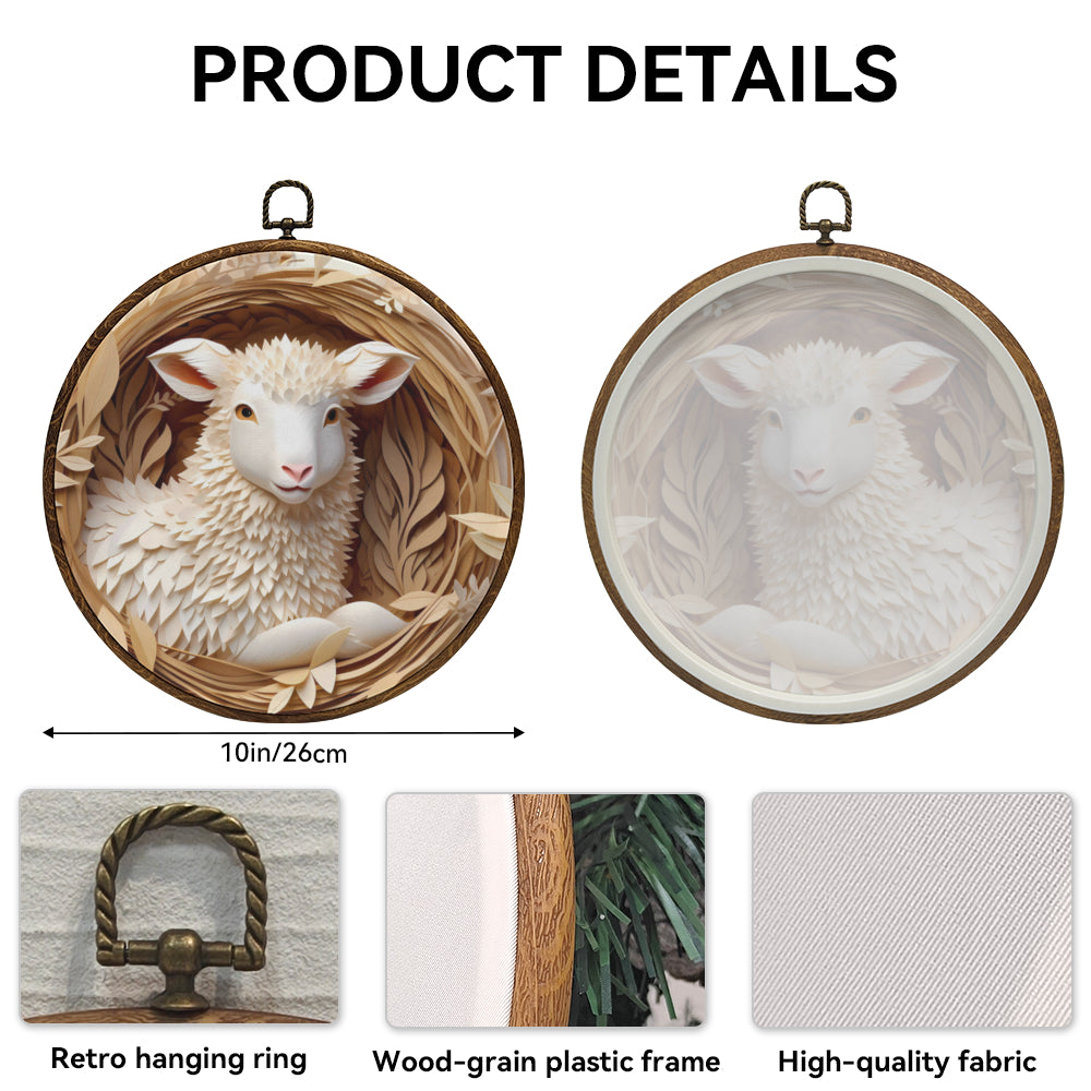 Lamb of Peace Framed Round Wall Art – Paper Sculpture Style Christian Home Décor